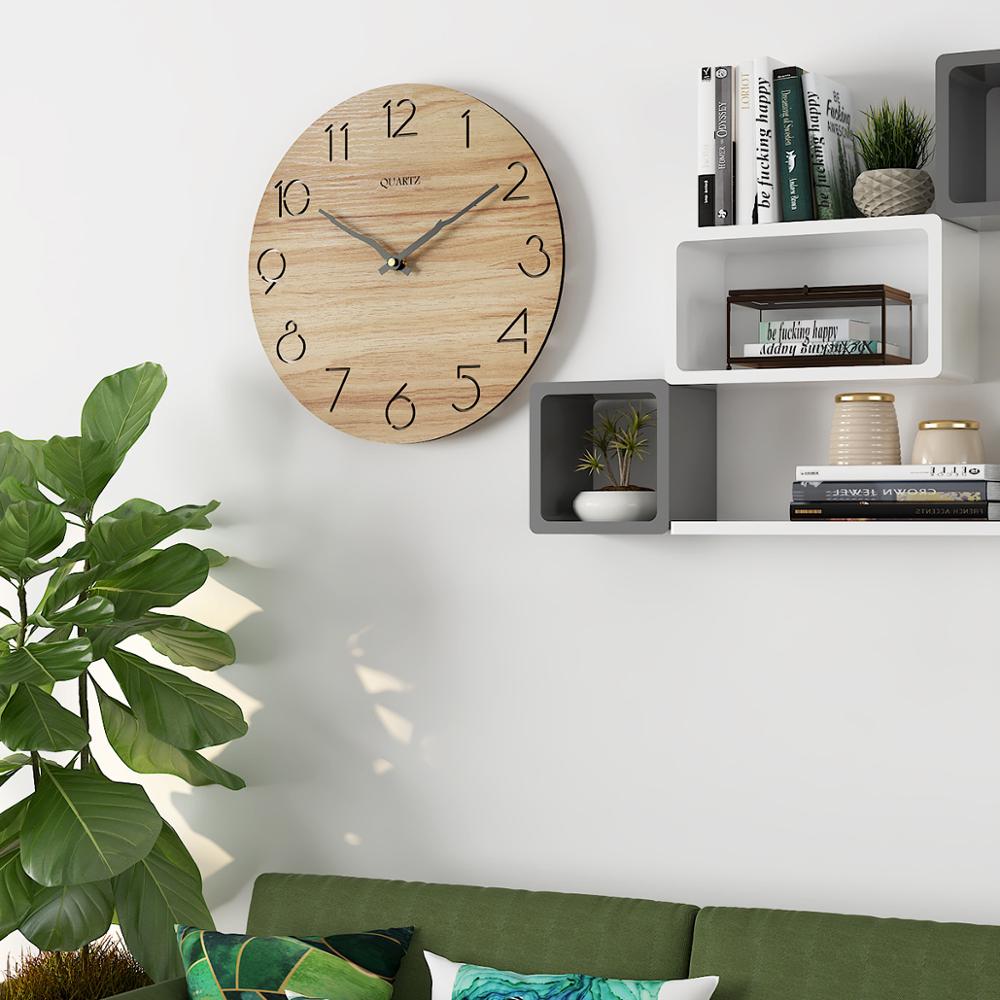 Horloge murale en bois 12 pouces | Montre de salon, nordique moderne, horloge de cuisine 3D, montre murale creuse, décoration de maison