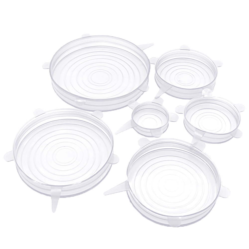 6 Pieces/Set Reusable Silicone Food Seal Wrap Square Shape Silicone Stretch Lids Keeping Food Fresh Cover Bowl Pot Lid: Round White