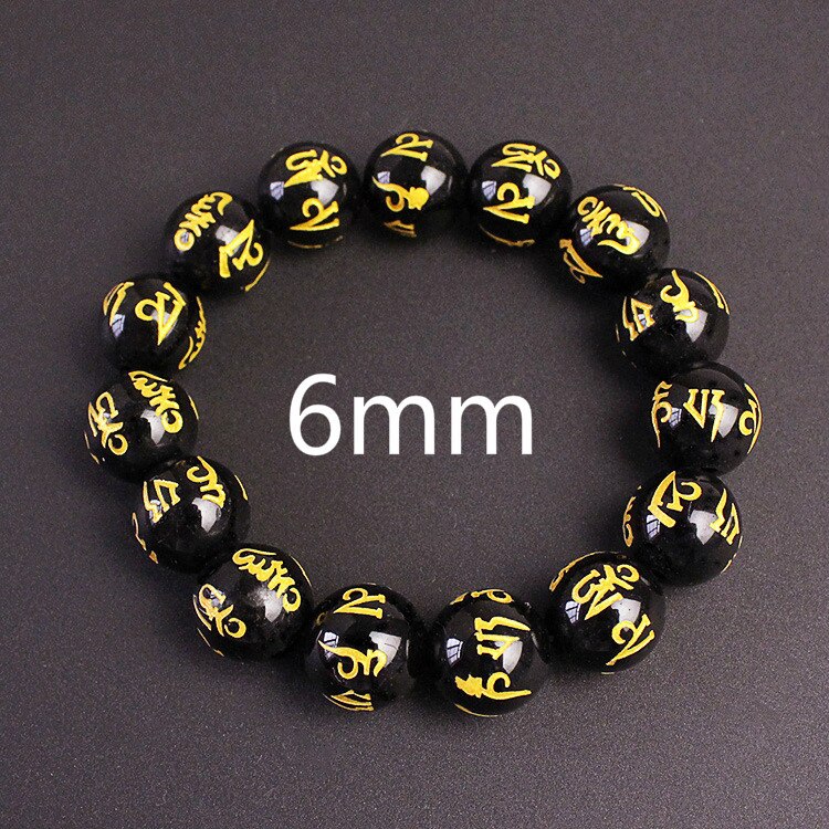 Feng Shui obsidienne perles Bracelet Six mots proverbes breloques femmes chanceux richesse Bracelet pour Couple bijoux à la: 6mm