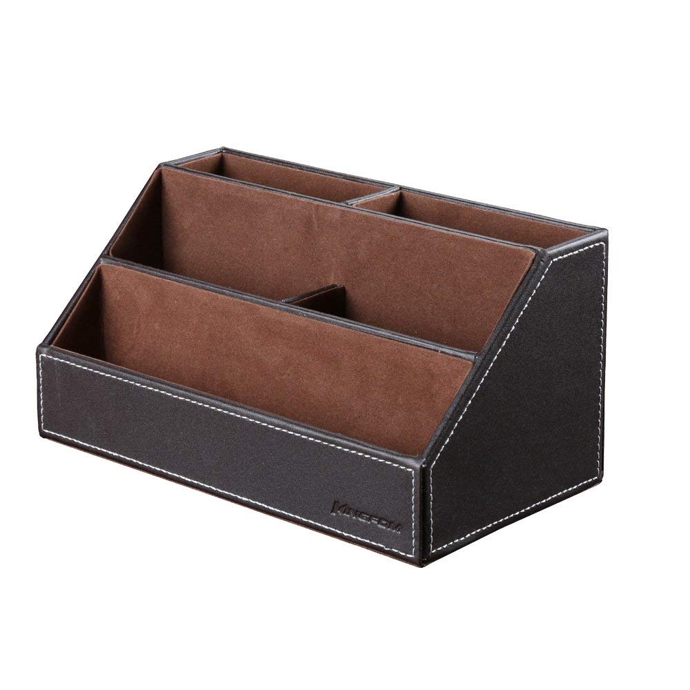 Home Office Wooden Struction Leather Multi-function Desk Stationery Organizer Storage Box, Pen,Business Name Cards,Note Paper: Brown
