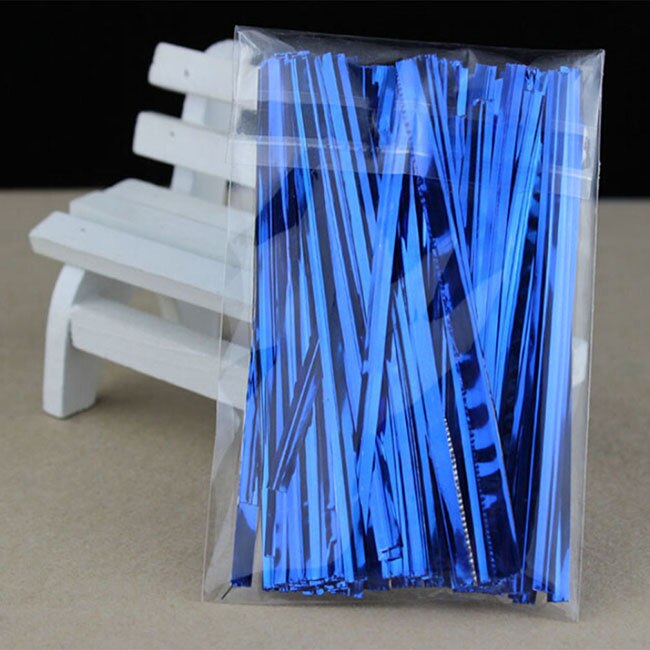 800 stk / pakke wire metallisk twist bånd til cello slikpose stål bagning emballage ligation slikkepind dessert forsegling twist tie: Blå