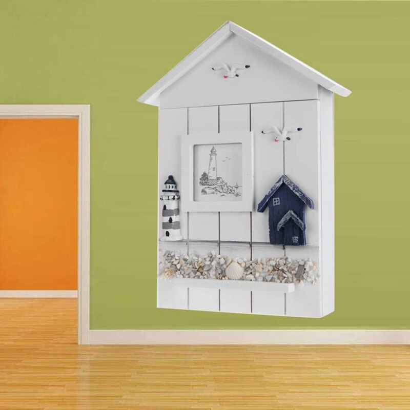 ! Mediterranean Style Key Cabinet Wood Nautical Style Wall Mounted Wooden Key Holder Storage Box Cabinet