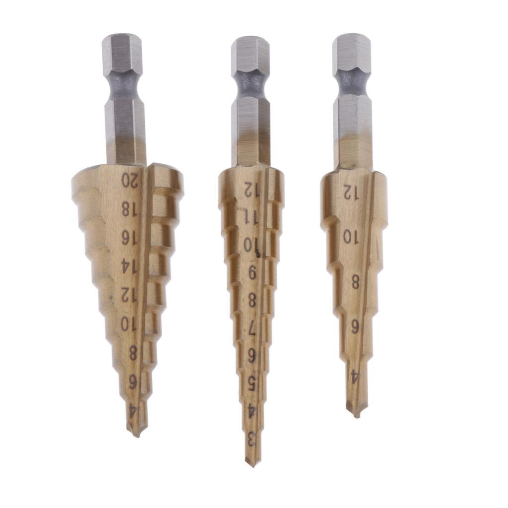 HSS Multi-hole Step Drill Bit Set 3pcs Punching Sharpening Cutter Tool
