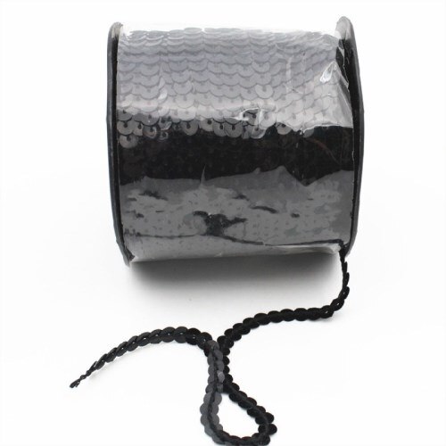 10 yard/lot 6mm diamètre plat rond PVC Paillettes ruban Paillettes couture sur garnitures pour artisanat, femmes vêtements accessoires: Black 10yards