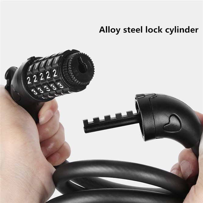 Bike Lock 5 Digit Code Combination Bicycle Security Lock 1200 mm x 12 mm Steel Cable Spiral Bike Cycling Bicycle Lock