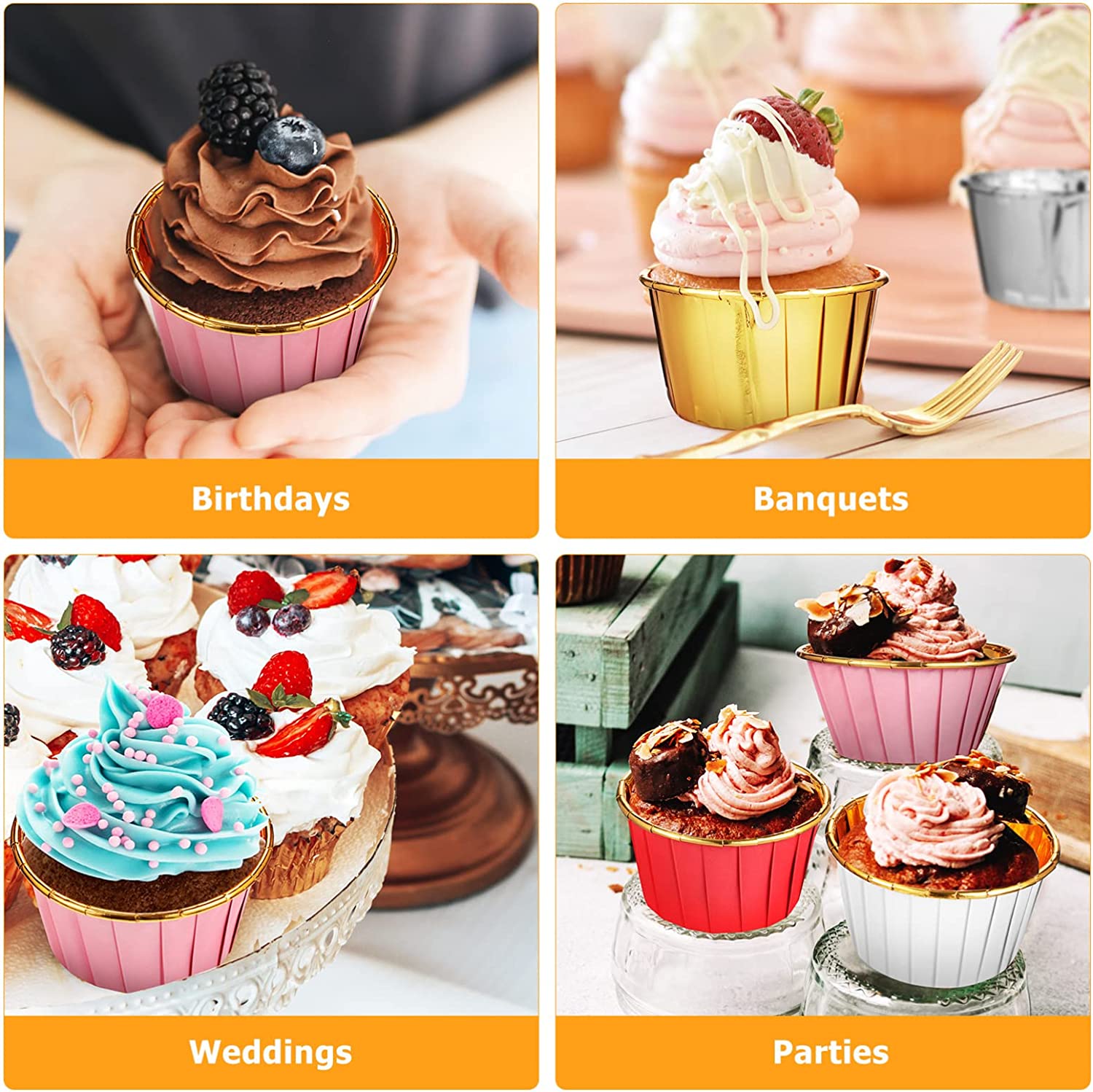 50 Stücke Folie Muffin Cupcake Liner Kuchen Wrapper Halter Backen Tasse Tablett Fall Kuchen Pappbecher Gebäck Werkzeuge für Hochzeit Geburtstag