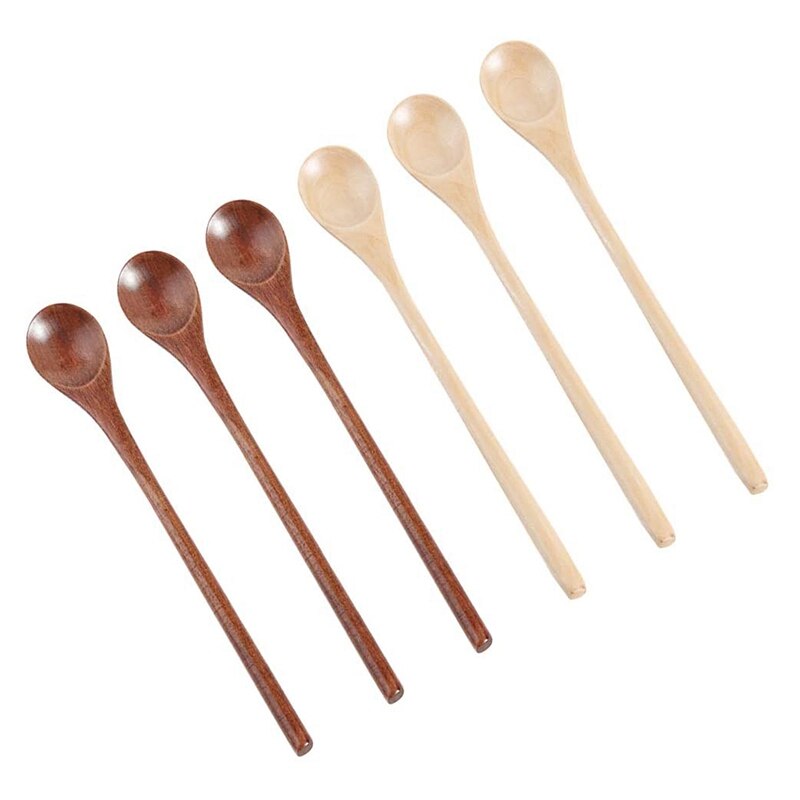 6 Pcs Wooden Spoon,Long Handle Wood Spoons Mixing Stirring Soup Coffee Iced Tea Spoon Used For Kitchen Mixing Cooking: Default Title