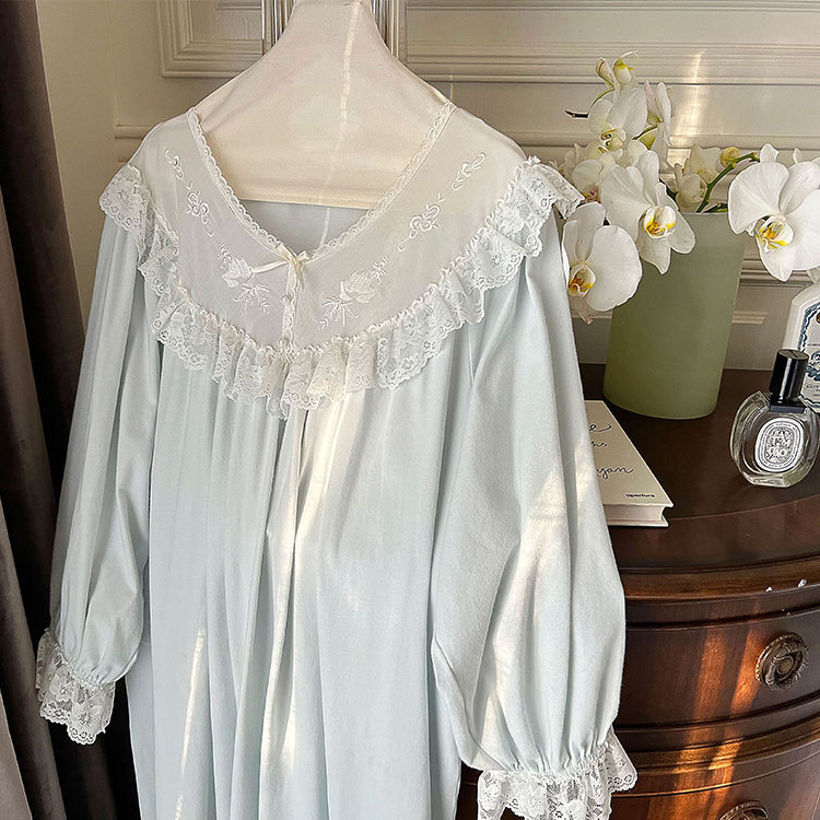 Lente Vintage Vrouwen Nachtkleding Prinses Jurk Victoriaanse Stijl Geborduurde Nachtjapon. Dames Losse Antieke Nachthemd Nachtkleding