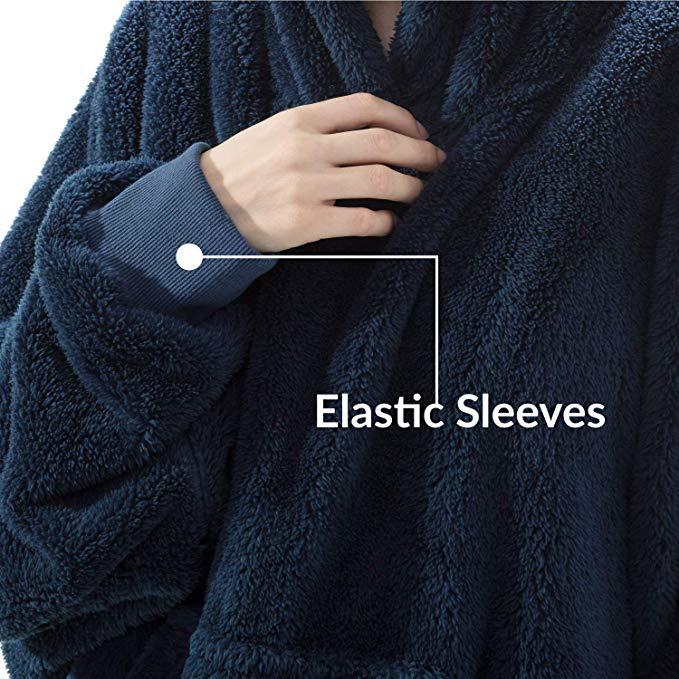 Winter Warm TV Sofa Blanket with Sleeves Fleece Pocket Hooded Weighted Blanket Adults Kids Oversized Sweatshirt Blanket for Bed