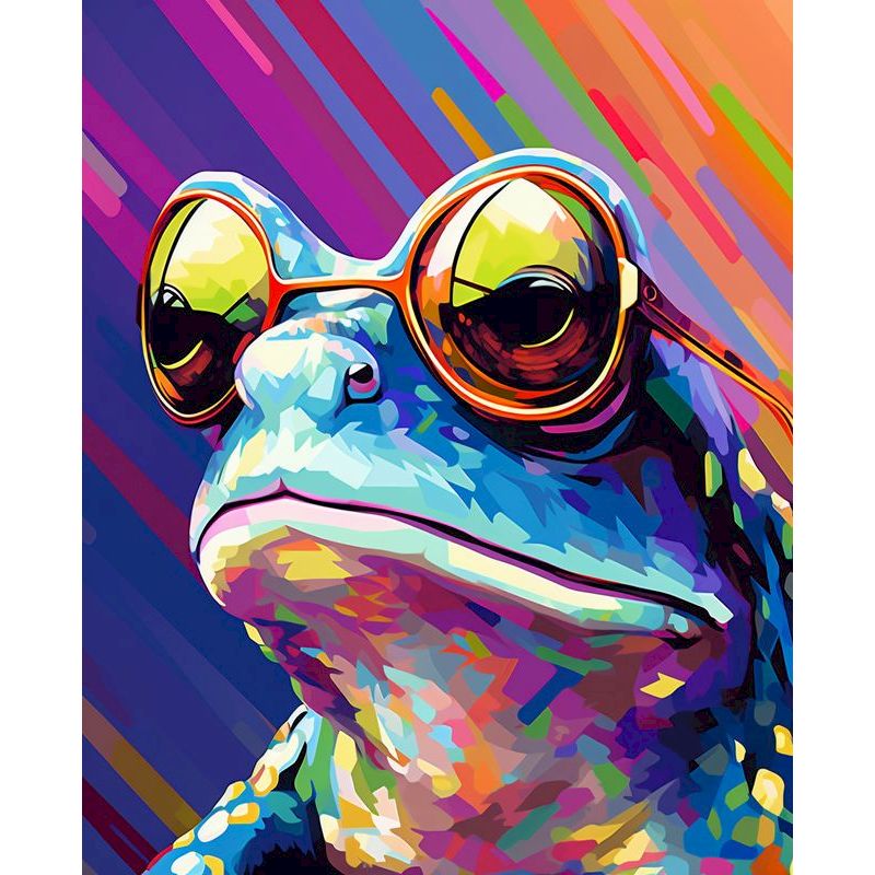 PhotoCustom Malen nach Zahlen, bunte Frosch-Zeichnung auf Leinwand, DIY-Bilder nach Zahlen, handgemaltes Gemälde, Ebene-einstellen, Heimdekoration: Dunkelgrau / 90x90cm