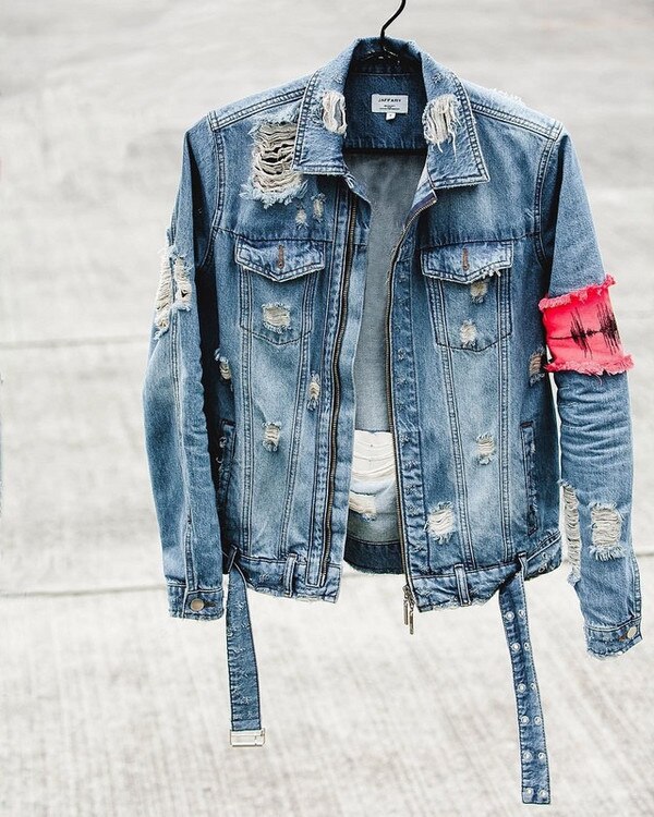 Zipper Destroyed Jeans Flight Jacket Men Ripped Denim Jackets Hip Hop Overcoats: L