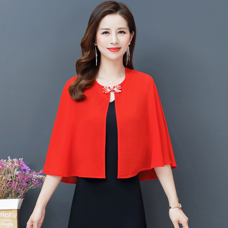 Bridal Shawl Wedding Top Shrug Chiffon Bolero For Women Short Jacket Party Cape Wraps 2022: Red / XL 50-67.5kg