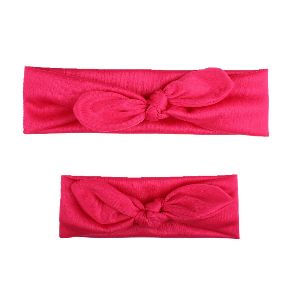 Neue 2Pcs Mama Baby Mädchen Elastische Bogen Verknotet Turban Haarband Stirnband Headwear Feste Bowknot Stirnband: Rose Red