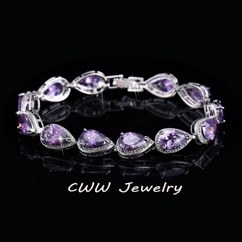 CWWZircons 2024, accesorios de para mujer, pulsera de piedra CZ con forma de gota de agua de circonia cúbica de lujo para joyería de boda nupcial CB135: Bronce antiguo plateado