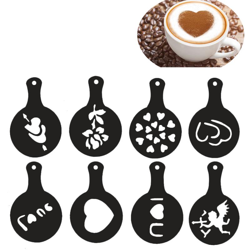 8 Stks/set Koffie Stencils Fancy Koffie Afdrukken Model Schuim Spuiten Taart Stencils Koffie Tekening Cappuccino Mold Cake Decoratie