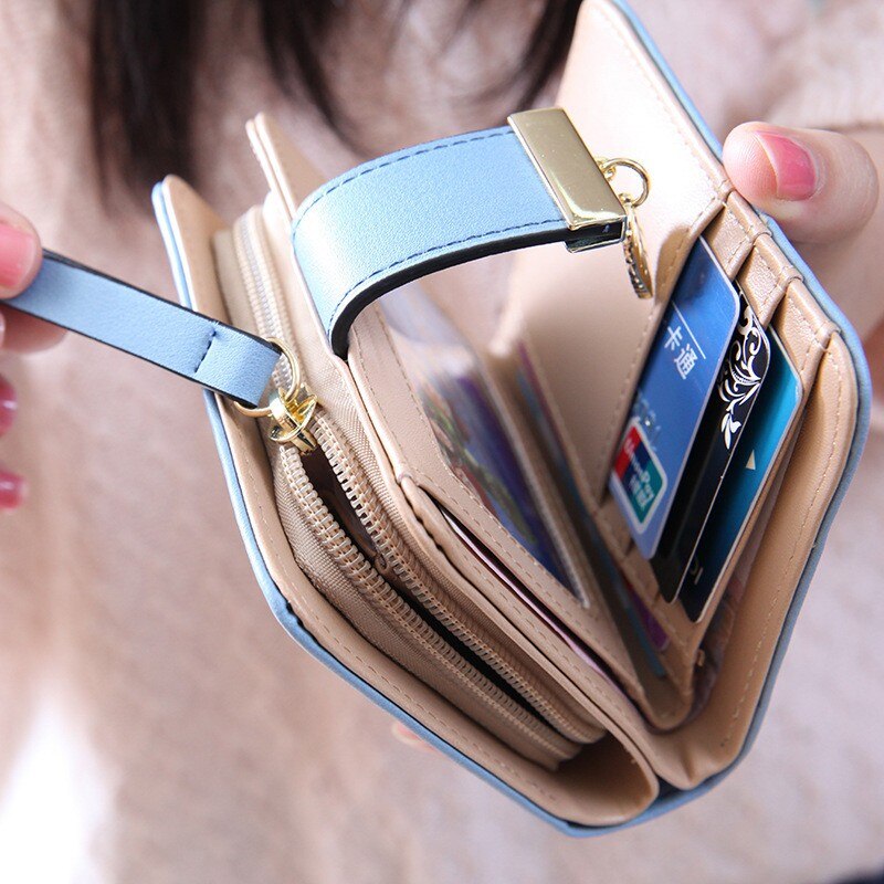 Bolsa feminina carteira bifold leaf carteira de couro titular do cartão de embreagem bolsa portafoglio donna billeteras para mujer monederos clip