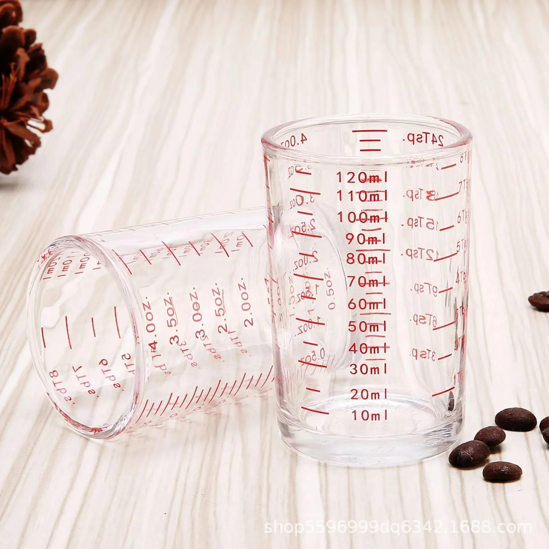 Taza medidora de vidrio resistente al calor, Jigger Vaso de Leche, vaso de onza de vidrio con escala para café expreso, 90/120ml