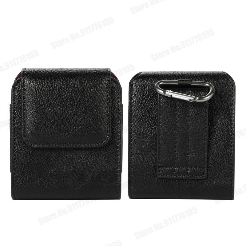 Couro do plutônio caso do telefone saco da cintura para samsung z flip 3 5g clipe de cinto lychee coldre fold telefone capa para galaxy z flip3 5g SM-F707B: For Motorola Razr 5G / Black