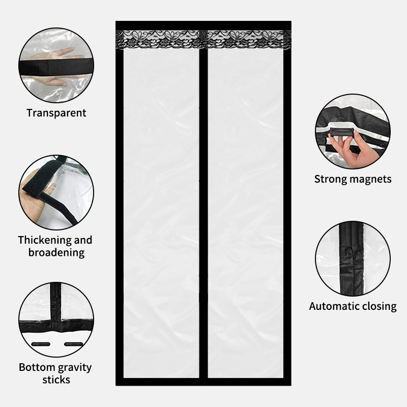 Transparent Insulated Door Curtain, Magnetic Thermal Door Cover Screen Door Self-Closing Privacy Door Screen Hands Free for Pati