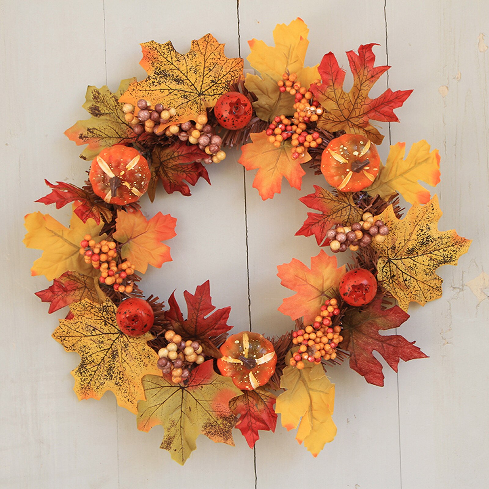 15 in. Pumpkins and Maple Leaves Wreath main image 0