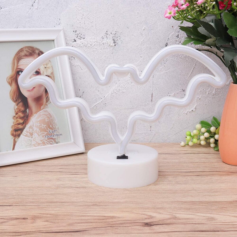 Led Neon Vleermuis Lichten Vleermuis Vorm Neon Borden Night Lights Desk Tafellamp Voor Slaapkamer Bar Muur Halloween Decor Met houder Base