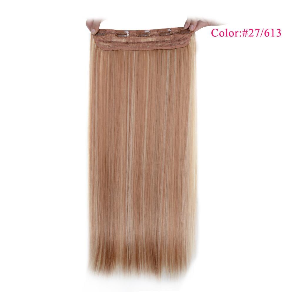 Valen Pruiken 22 inch 5 Clips In Een Stuk Pure Kleur Straight Stijl Haar Clip Op Een Stuk Synthetisch Haar extensions Voor Vrouwen: 27/613 #