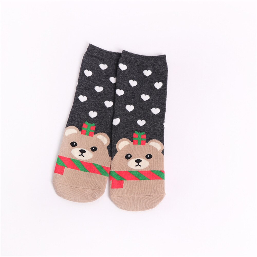 Kvinnor tecknade julstrumpor härlig tomte julgran snögubbe älgbjörn xmas strumpor: Grå björn