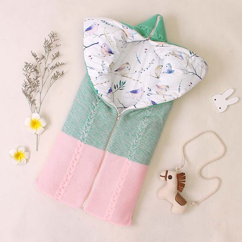 Pasgeboren Baby Winter Gebreide Fleece Slaap Sack Peuter Envelop Wandelwagen Zak Meisje Inbakeren Wrap Deken Stuff Voor Jongen Pasgeborenen Wikkeldeken Baby: B-pink-green