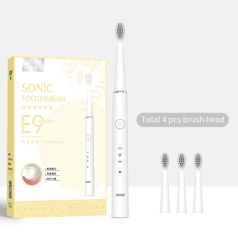 SEAGO Sonic cepillo de dientes eléctrico no recargable impermeable adulto cepillos de dientes con 3 masaje en la cabeza con cepillo de dientes gomas blanco SG963: 548WT