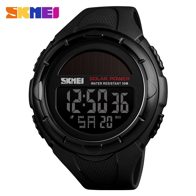 Luxe outdoor herenhorloges skmei waterdicht zonne-energie digitaal horloge herenhorloge sporthorloges relogio masculino: Zwart
