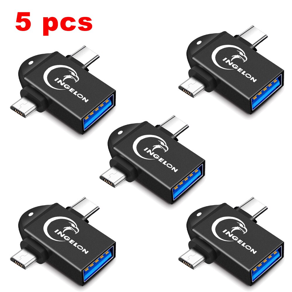 INGELON 2 in 1 OTG Converter USB 3.0 to Micro USB and Type C Adapter USB3.0 OTG Adapter Converter Data Mobile Phone Adapter: T01 Adapter 5pcs