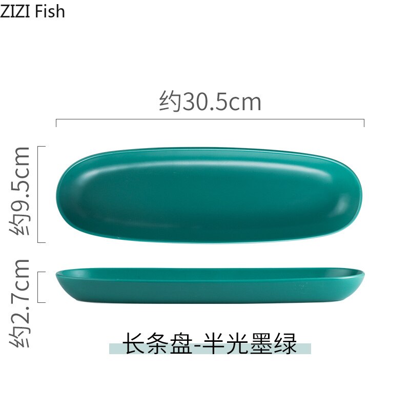 Oval Ceramic Plates Solid color Simple Long Plate Oven Dish Breakfast Flat Plate European Style Salad Fish sushi Cutlery