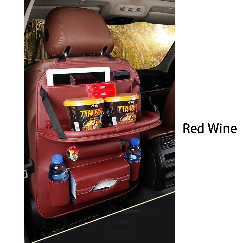 Car Ceat Storage Bag Hanging Universal Auto Multi-pocket PU Organizer Bag Leather Pad Car Ceat Shopping Cover: Red wine