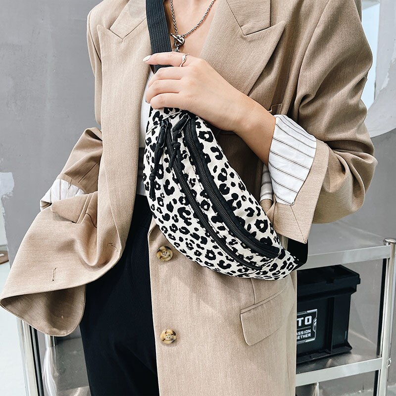 Canvas-bauchtasche, schultertasche aus leoparden-samt, umhängetasche, brusttasche, damen-bauchtasche, street-sport-bauchtasche, handytasche, gürteltasche