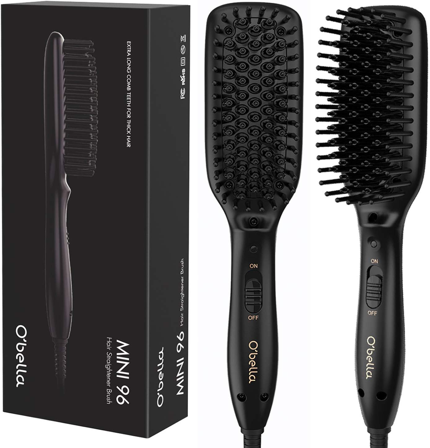 O'Bella Hair Straightener Brush Dual-Voltage 45 Second Fast Heat Up 28mm Long High Density Comb Teeth Anion: EU