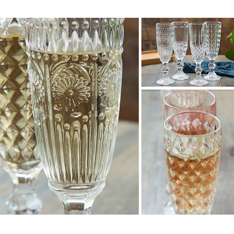Copas de champán de cristal para boda copa de vino whisky copa de 5oz 7oz 9oz copa de cristal Retro europea en relieve sin plomo