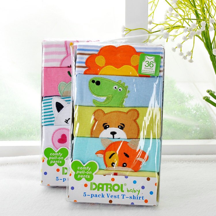 5 PCS Baumwolle Cartoon Bestickte Baby Weste Baby Kleidung Sommer Set