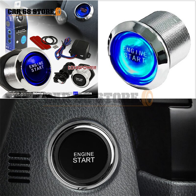Bouton de démarrage universel pour voiture, bouton marche/arrêt 12V, galvanoplastie, bande latérale, LED lumière bleue, pièces automobiles