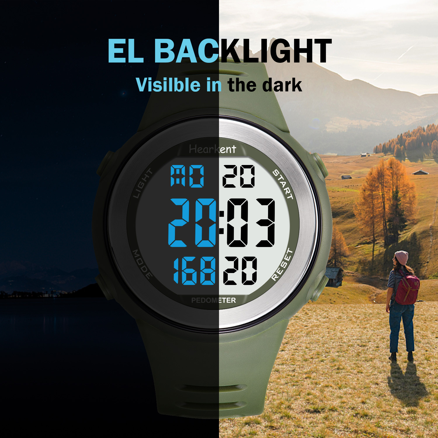Hearkent Digitaluhren Sportuhr mit Schrittzähler Herrenuhr Kalorien LED-Hintergrundbeleuchtung Countdown Fitness Schrittzähler Armbanduhr