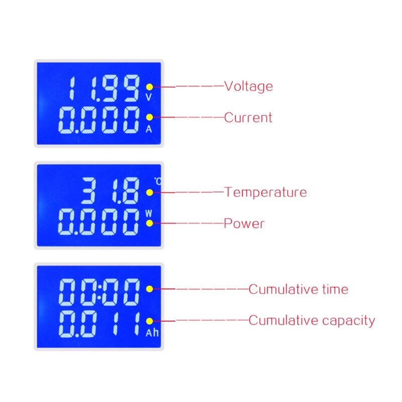 DC 0-100V 10A 1000W Power Meter Digital Voltmeter Ammeter Wattmeter Cumulative Time Capacity with thermometer 5V 12V 24V