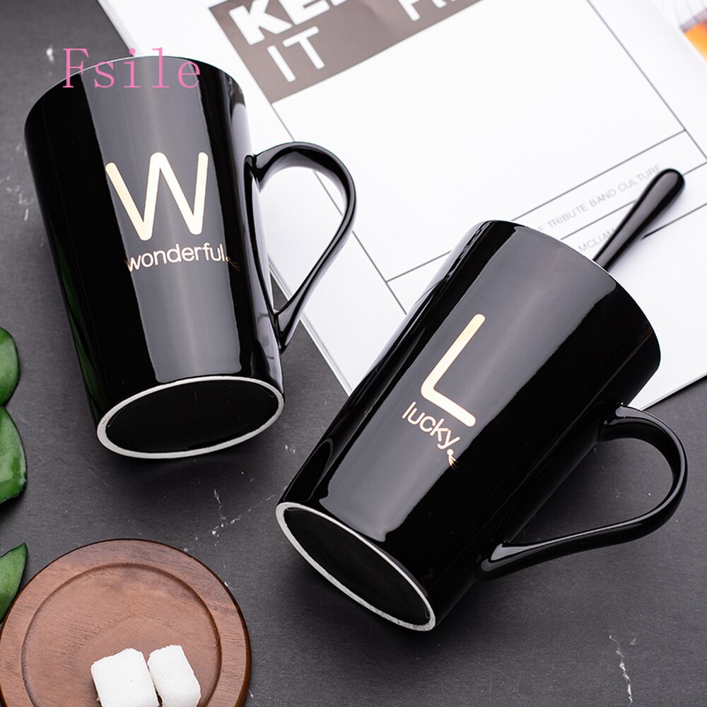couple ceramic mug with lid spoon trend men and women household drinking cup personality milk coffee tea cup cup