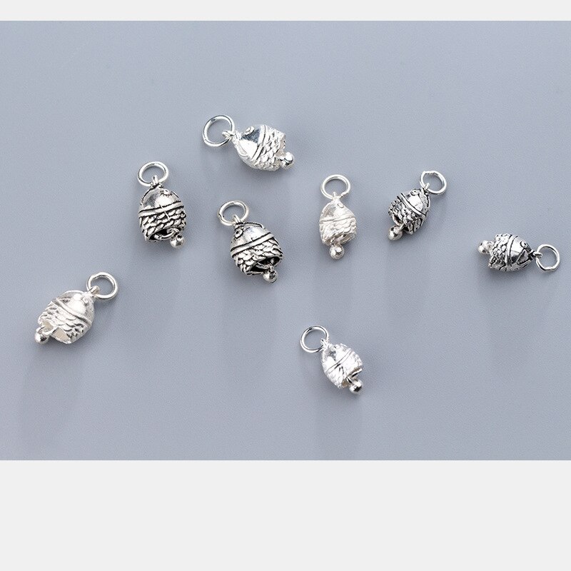 UQBing Hand Made 925 Sterling Silver Fish Head Bell Pendant Charms For DIY Charms Bracelet Necklaces Jewelry Accessories