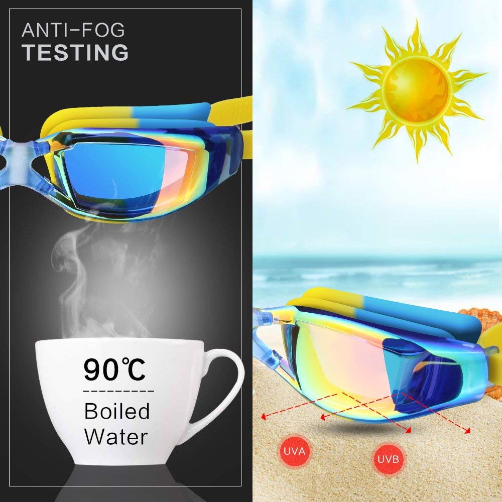 Børns svømmebriller anti-tåge uv recept svømmebriller vandtæt beskyttelsesbriller med etui, næseklemme, ørepropper, hætte, diverse taske