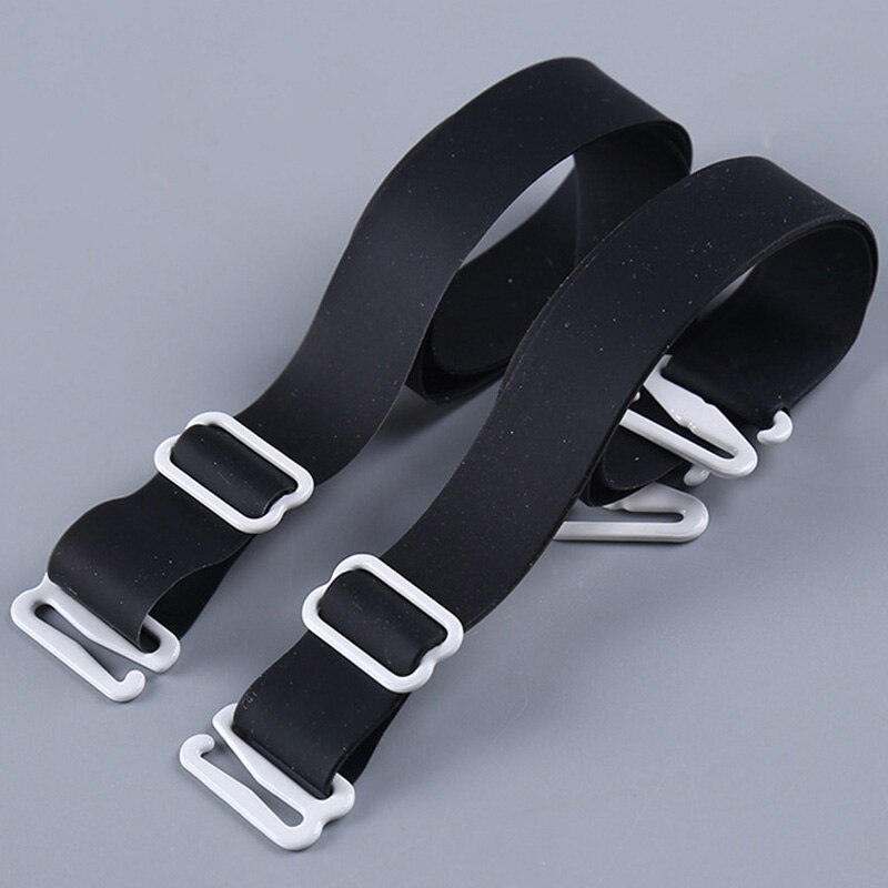 Vrouwen 1cm brede snoepkleurige siliconen bh-bandjes, onzichtbare bh-verlengband, verstelbare bh-haakverlengers, accessoires: Zwart