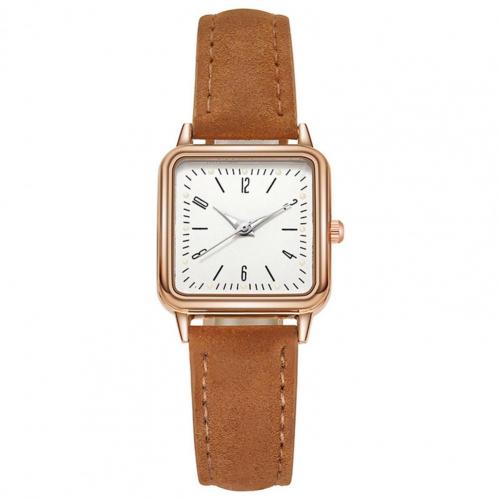 Watch Square Dial Faux Leather Strap Water Resistant Women Round Pointer Watch: Brown