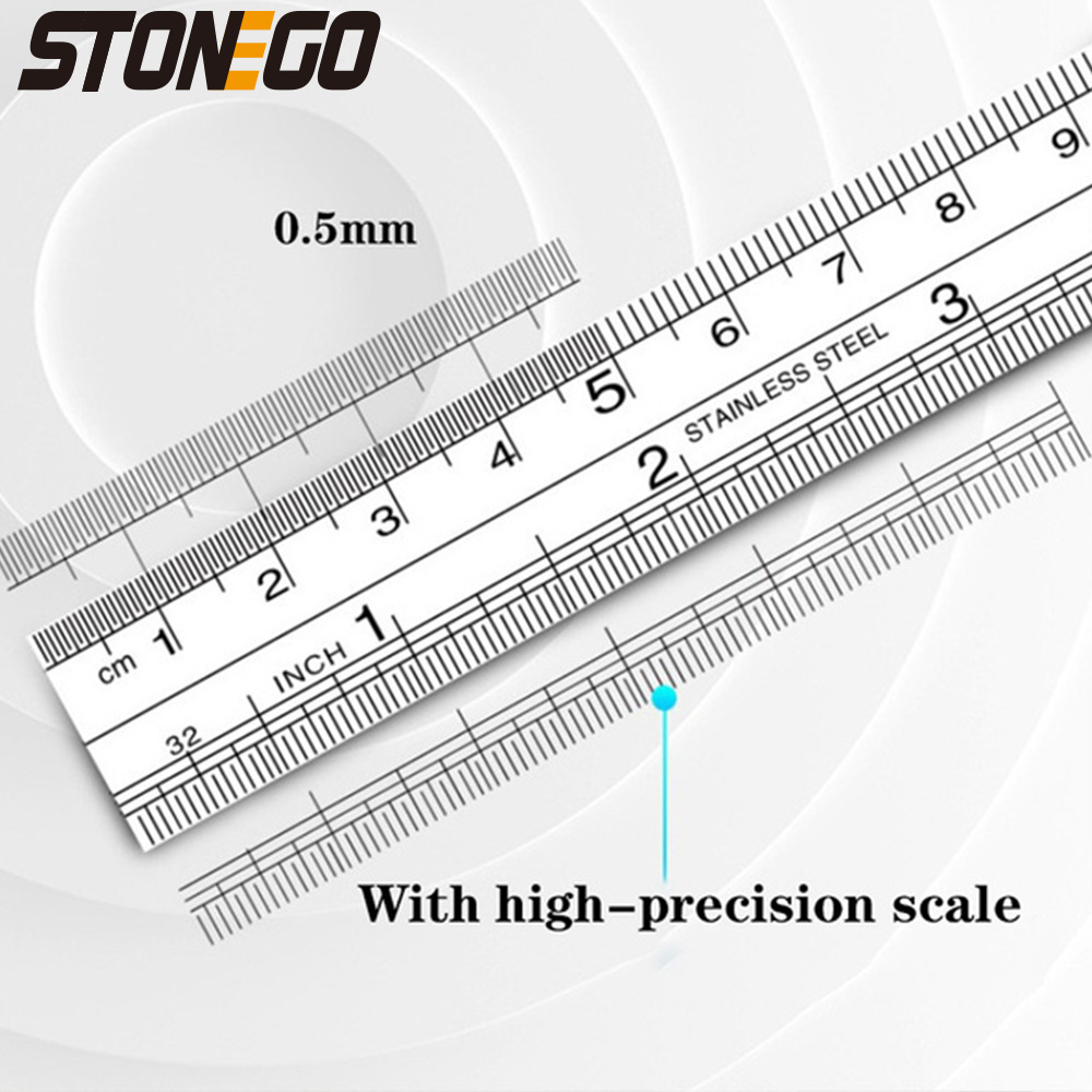 STONEGO Edelstahllineal, 6, 8, 12, 16, 20-Zoll-Metalllineale, mit hochpräziser doppelseitiger Skala für Abschlusslinien