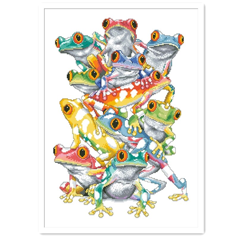 Kit de broderie au point de croix avec motif grenouille et animal de dessin animé 18ct 14ct 11ct , tissu blanc, fil de coton, kit de broderie à faire soi-même pour débutants