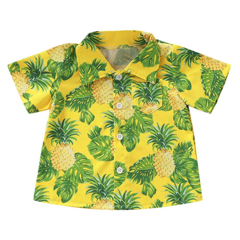Kleinkind freundlicher Baby Jungen Sommer Karikatur Hemd Spitzen Kleidung Outfits: gelb / 120