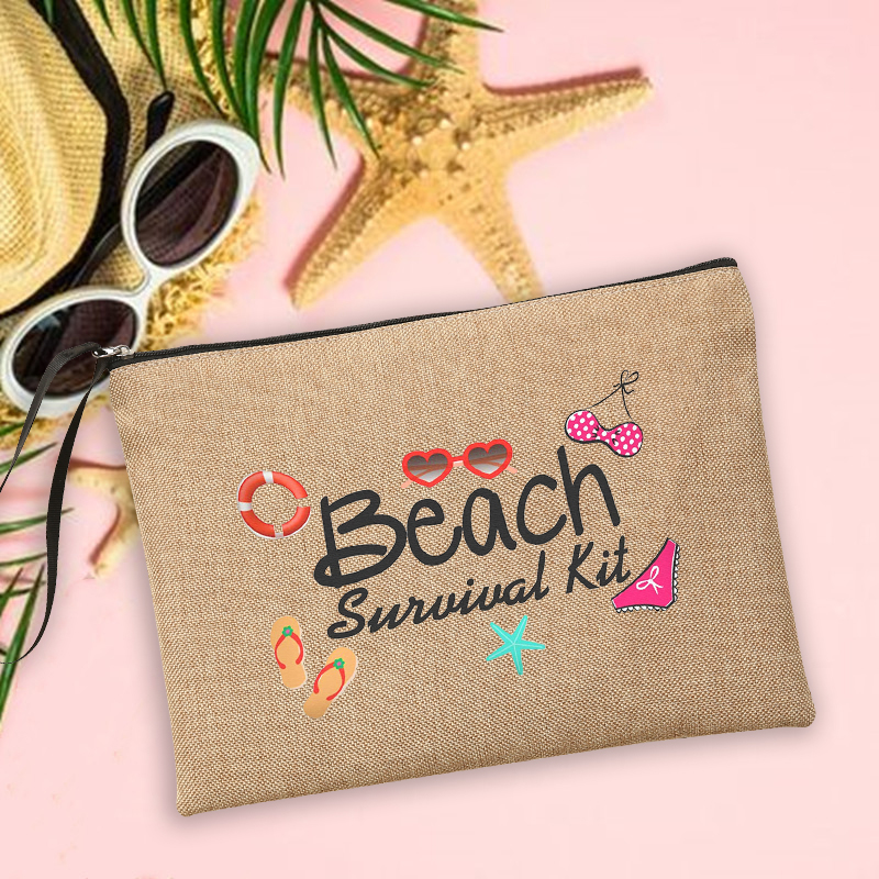 Beach per favore pochette in lino borse per trucco da donna occhiali da sole per vacanze da spiaggia borse per la conservazione della protezione solare lavaggio da viaggio regali per Organizer