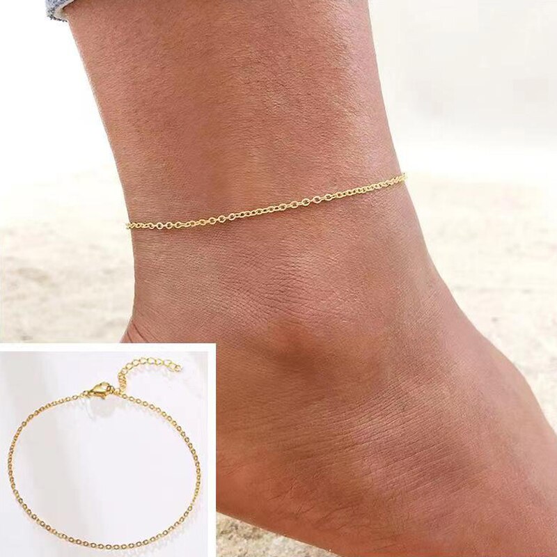 Snake Chain Anklet Women Gold Color Simple Temperament Link Chain Anklet For Women Jewelry: 3